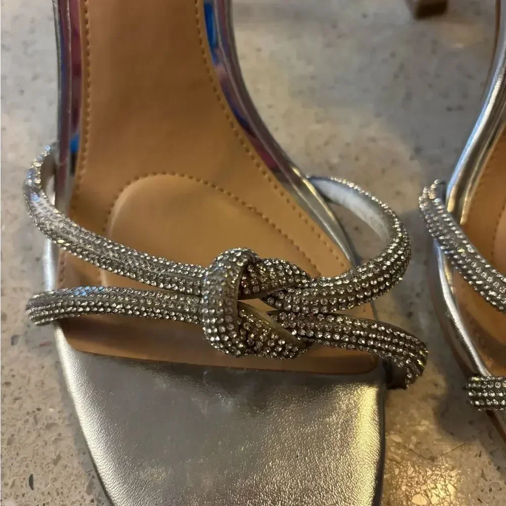 Silver Strappy Heeled Sandals